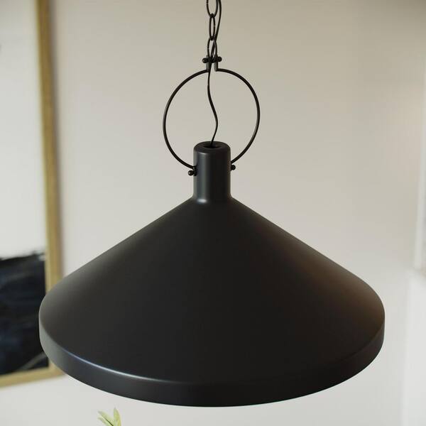 Generation Lighting - Lyon Large 1-Light Midnight Black Shaded Hanging Pendant Light with Midnight Black Steel Shade