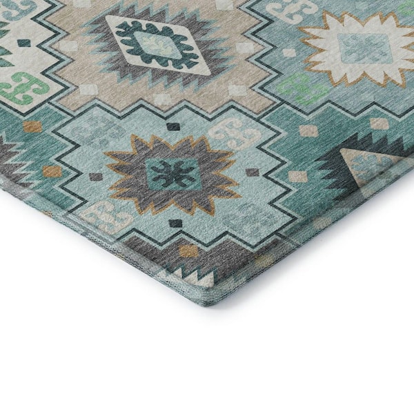 Mayfield Premium Machine Washable Abstract AMF2123 Teal 5 ft. x 7 ft. 6 in. Area Rug