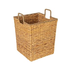 Natural Square Handwoven Water Hyacinth and Seagrass Decorative Basket with Handles