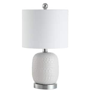 Tucana 19 in. White Textured Table Lamp with Off-White Shade