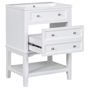 24 in. Wx18 in. Dx34.2 in. H Single Sink Freestanding Bath Vanity in White with Ceramic Top, with Drawer and Open Shelf