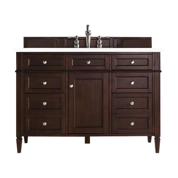 James Martin Vanities Brittany 48.0 in. W x 23.5 in. D x 34 in. H Bathroom Vanity in Burnished Mahogany with White Zeus Quartz Top