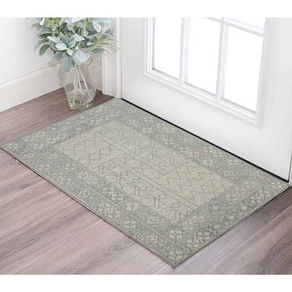 2 ft. x 3 ft. Gray and Brown Wool Southwestern Hand Hooked Area Rug