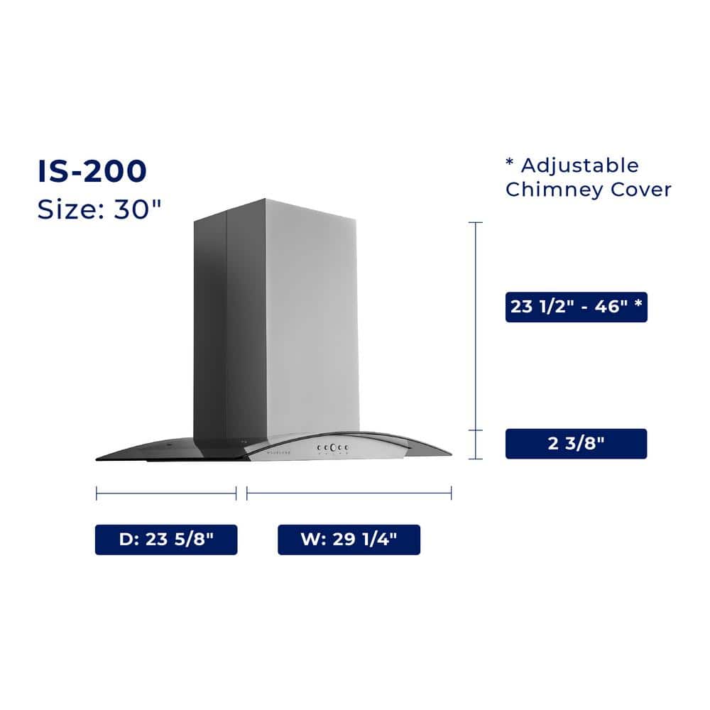 Hauslane 30" Stainless Steel Convertible Island Range Hood with Charcoal Filter