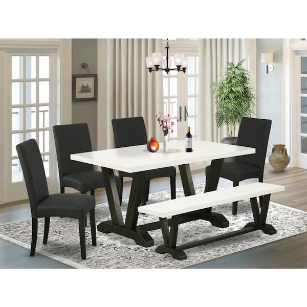 6-Piece Natural Oak Finish Solid Wood Top dining Table with 1-Bench and 4-Chairs with Lattice Back
