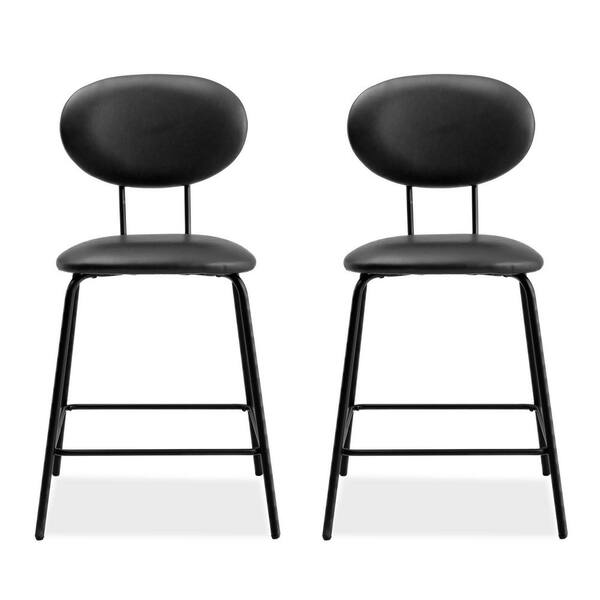 LUE BONA 36.22 in. Black Rectangular Faux Leather Counter Height Bar Stools with Metal Legs (Set of 2)