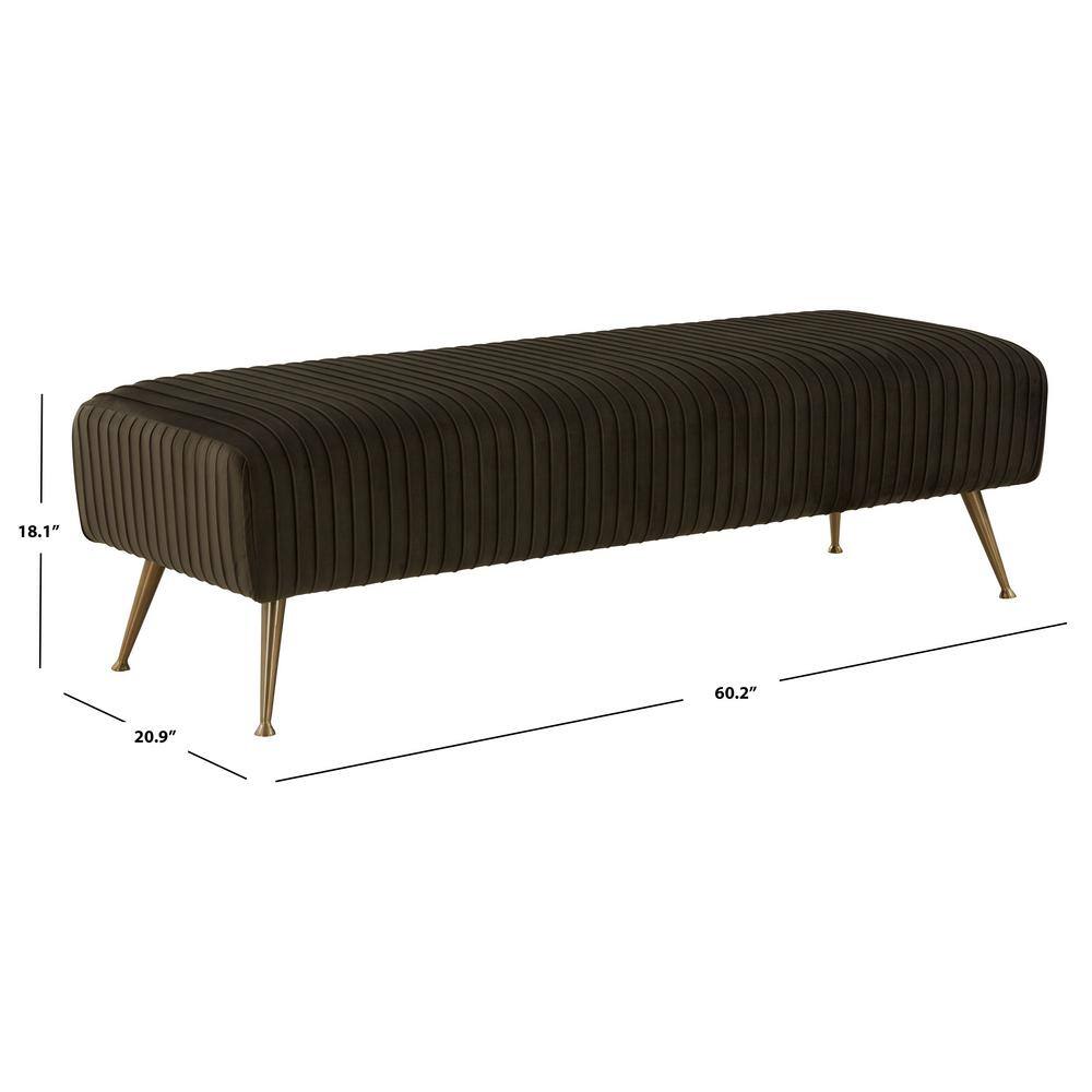 Salome 60'' Black Velvet Transitional Bench with Brass Accents