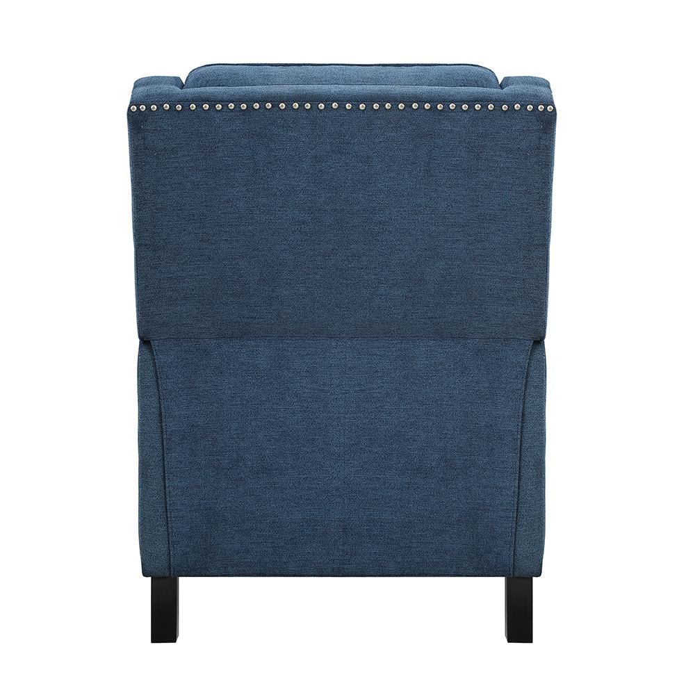 Blue Fabric Upholstered Push Back Recliner with Nailhead Trim