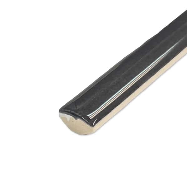 Coco Demi-Bullnose Glossy Black Hat 1/2 in. x 7-7/8 in. Glossy Ceramic Wall Tile Trim