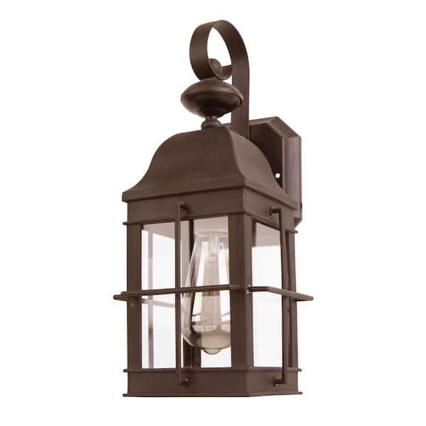 SOLUS New Town 15 in. Bronze Composite Outdoor Hardwired Lantern Sconce with Clear Diffuser No Bulb Included