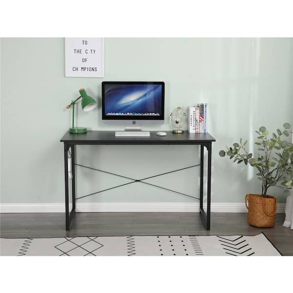 Magic Home 47.2 in. W Rectangular Black MDF Desktop Solid Steel Frame Writing Desk Extra Large Double Workstation Desk