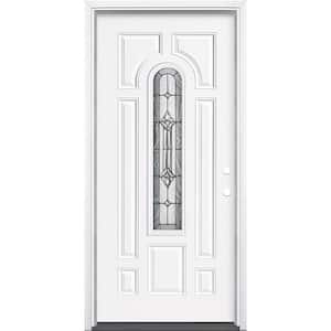 36 in. x 80 in. Providence Center Arch Left Hand Inswing Primed Steel Prehung Front Exterior Door with Brickmold