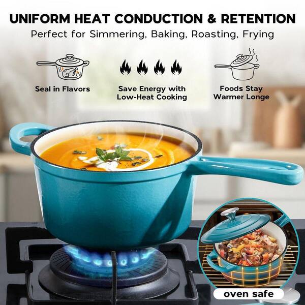 Enameled Cast Iron Sauce Pan 2QT with Lid, Small Dutch Oven for