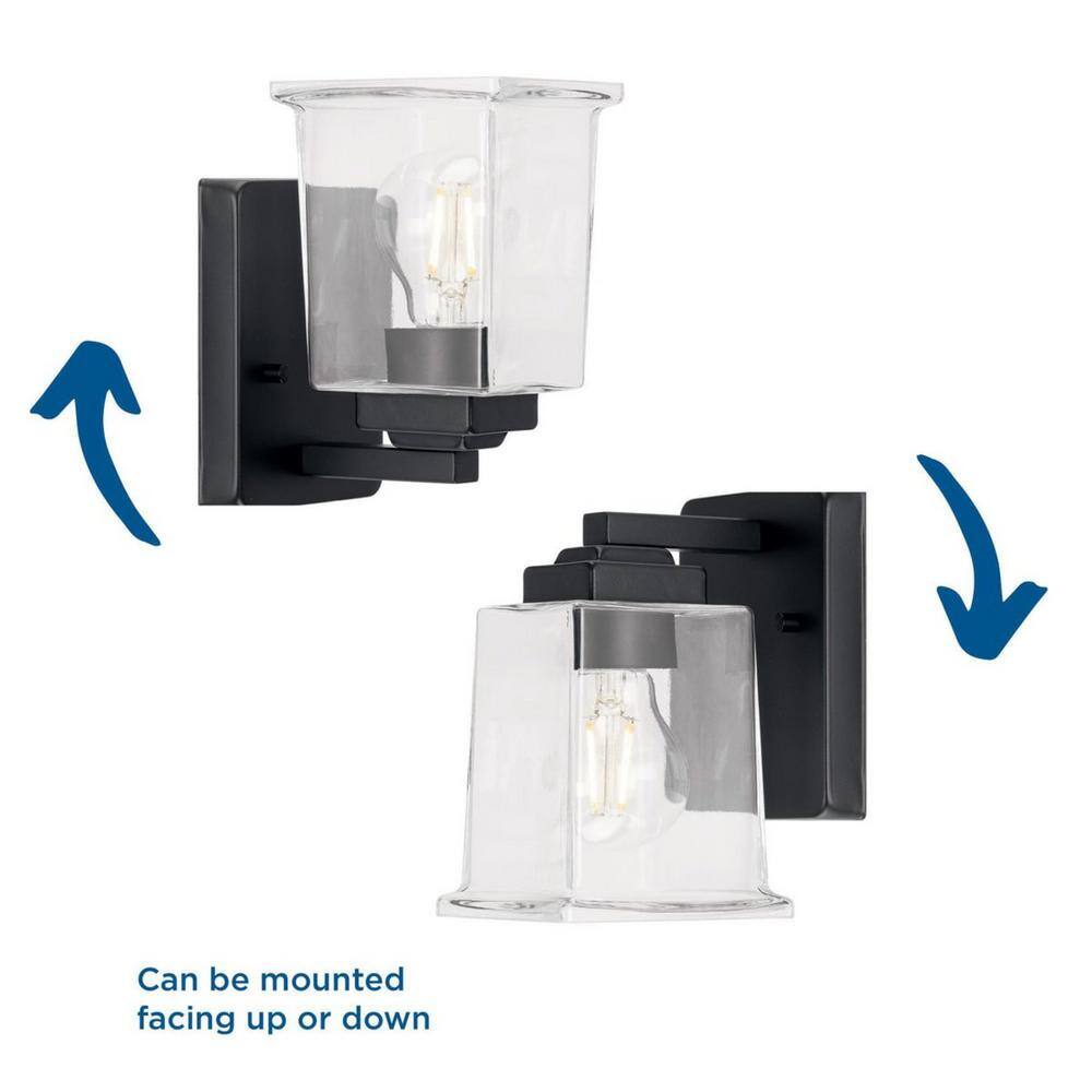 Gilmour Matte Black 7" Wall Sconce with Clear Glass Shade