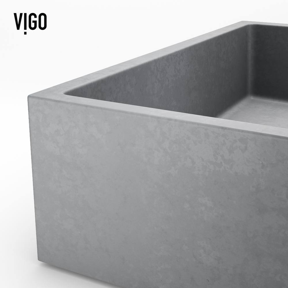 Gray Concrete Square Vessel Sink with Chrome Faucet