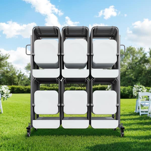 Matte Black Folding Chair Rack, 800 lbs. Capacity, Heavy-duty Chair Cart with Rubber Wheels and Holders for 84 Chairs