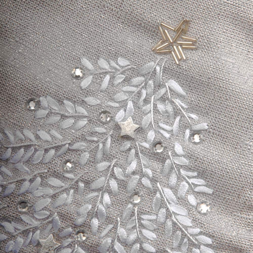 19" Silver Polyester Christmas Stocking with Embroidered Tree