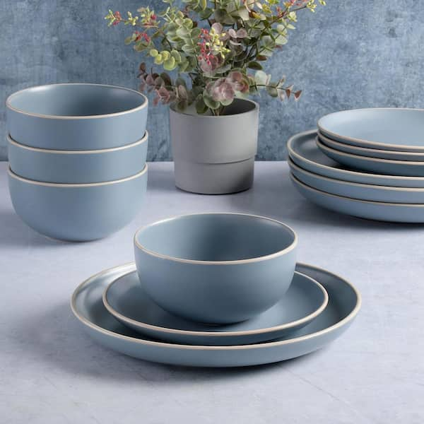 Aoibox 12 Piece Modern Blue Stoneware Dinnerware Set Service for