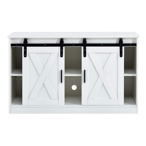 Tidoin 46.9 in. Wood White TV Stand with 2 Storage Shelves Fits TV's up to 55 in. with 2 Doors