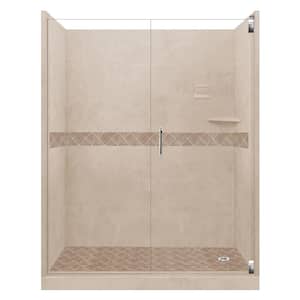 Espresso Bean Diamond Alcove 30 in. x 60 in. x 80 in. Hinged Shower Kit in Brown Sugar, Right Drain and Chrome Hardware
