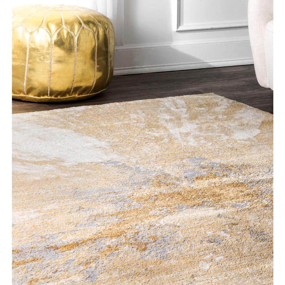 Gold and Gray Abstract Reversible Synthetic Area Rug