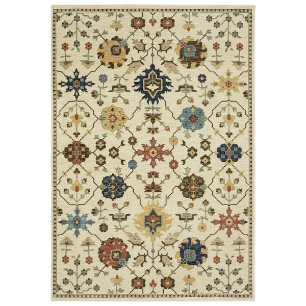 3' X 5' Ivory And Gold Oriental Area Rug With Fringe