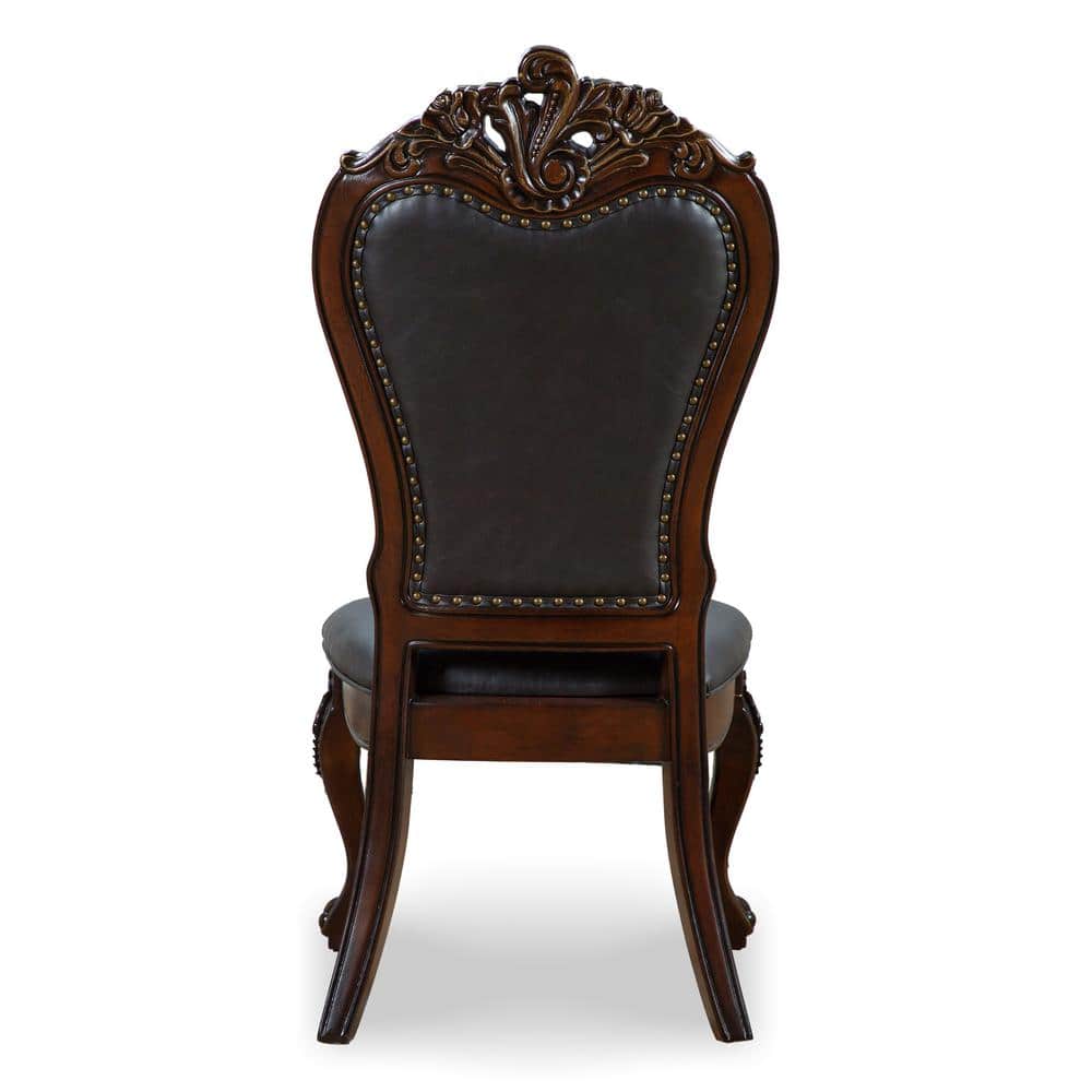 High Back Cherry Faux Leather Upholstered Side Chair