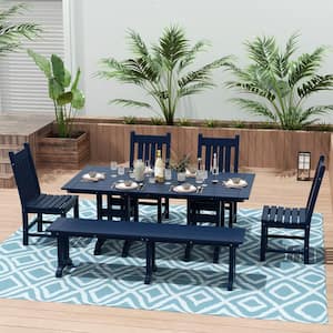 Hayes 65 in. Backless HDPE Plastic Trestle Outdoor Dining 2-Person Patio Garden Bench in Navy Blue