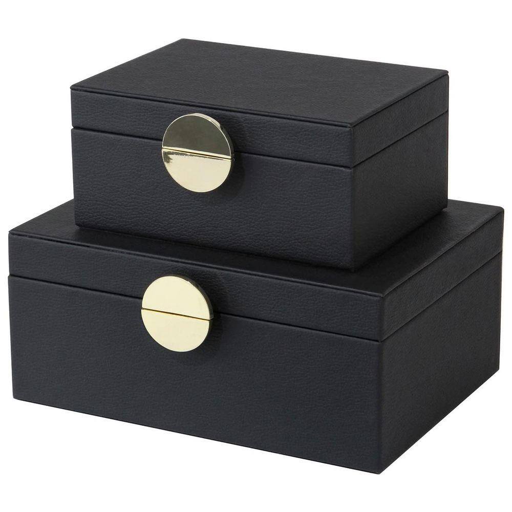 Black 9 in. x 4 in. Faux Leather Decorative Box Set of 2