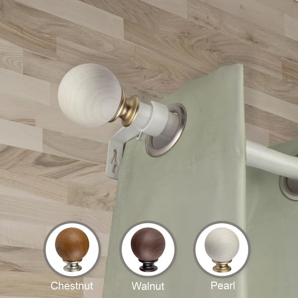 EMOH 1" dia Adjustable Single Faux Wood Curtain Rod 160-240 inch in Pearl White with Bartiste Finials
