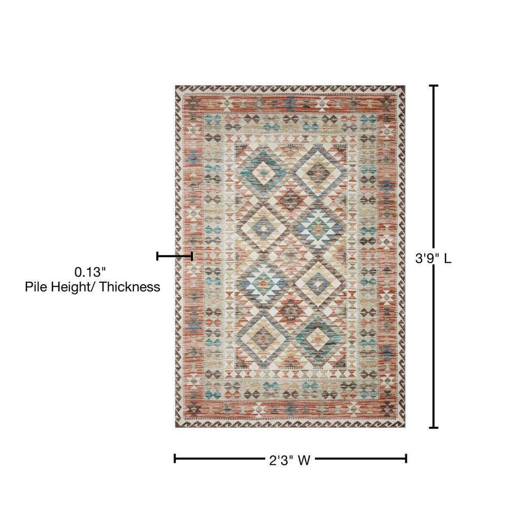 Ivory Eclectic Stain-Resistant Synthetic Rectangular Rug