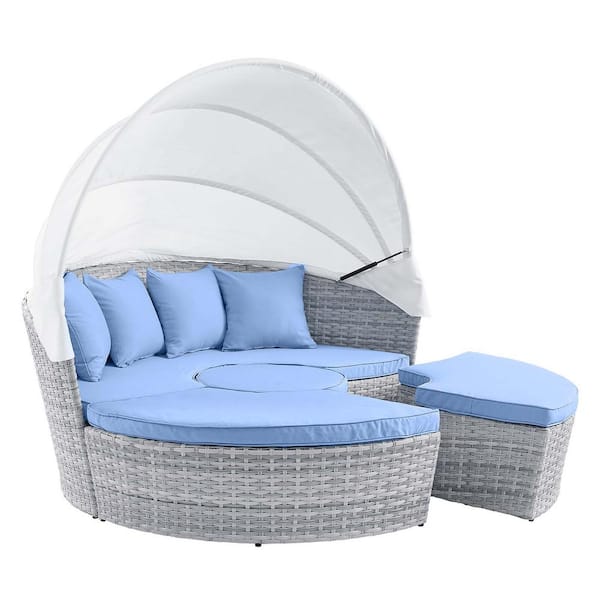 MODWAY Scottsdale 4-Piece Wicker Outdoor Patio Daybed with Light Blue Cushions