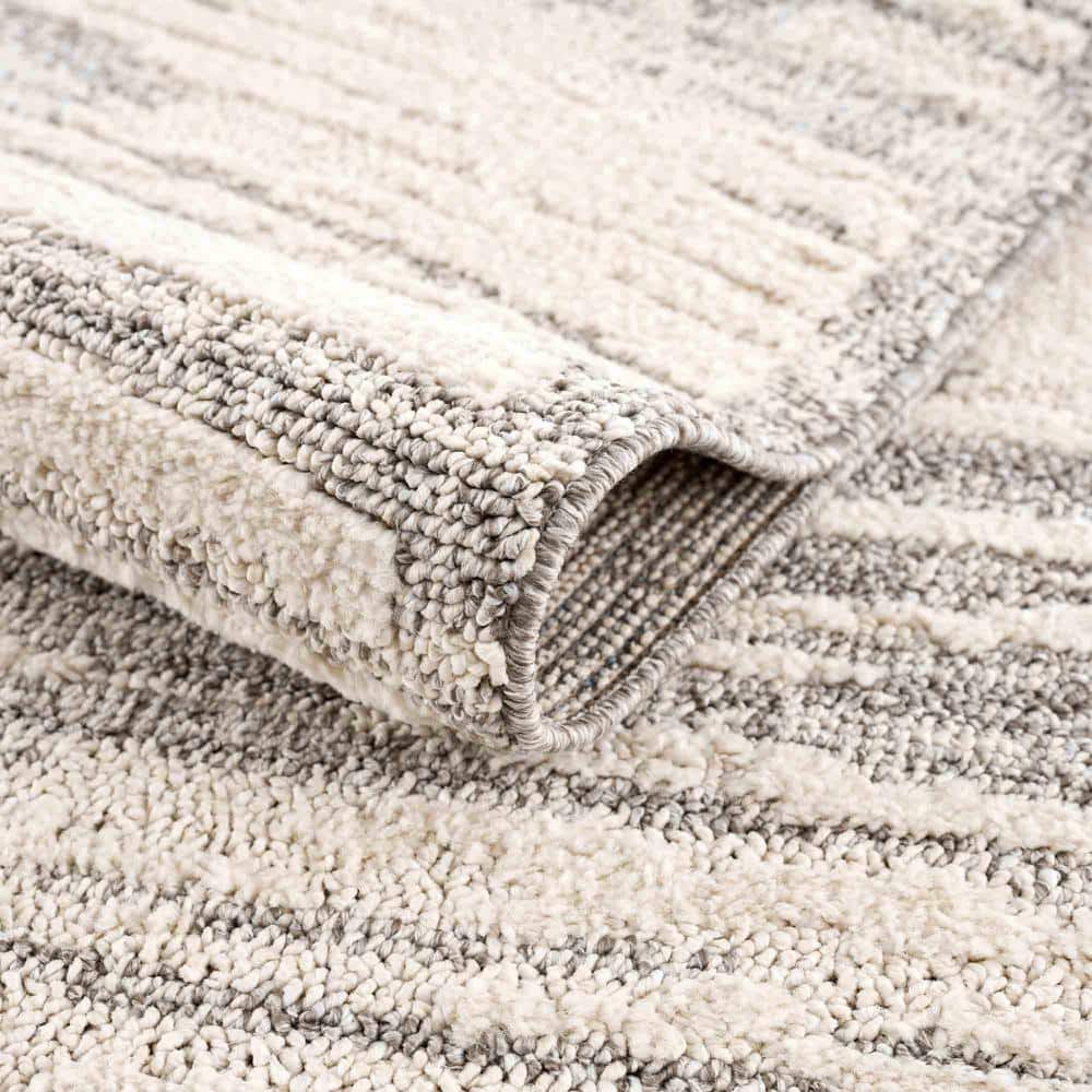 Gray and Beige Polypropylene Runner Rug 2'7" x 7'3"
