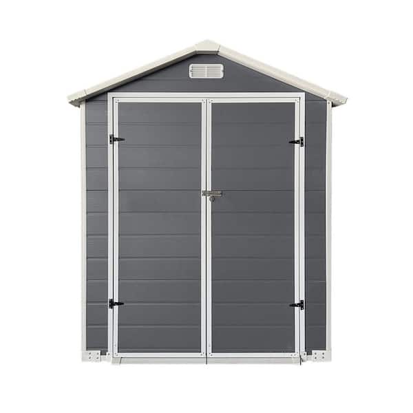 Gray 6 ft. W x 6 ft. D Plastic Outdoor Storage Shed Garden Shed with Floor and Lockable Door for Backyard (36 sq. ft. )