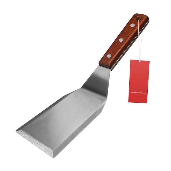 Kitchen Tools Stainless Steel Flat Top Grill Spatula Full Tang Wooden Handle Heavy Duty Beveled Edge for Cast Iron
