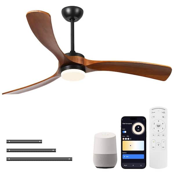 Smart 52 in. Indoor Wood Ceiling Fan with Integrated LED-Works Seamlessly with Alexa & Google