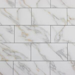 Calacatta Gold & White Subway 4 in. x 8 in. Matte Glass Decorative Wall Tile (2.2 Sq. Ft./Case)