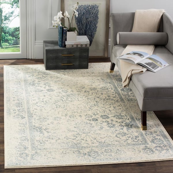 Adirondack Ivory/Slate 6 ft. x 6 ft. Square Distressed Border Area Rug