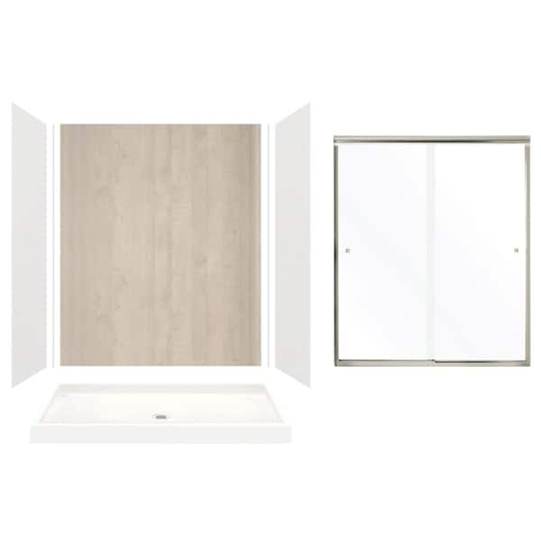 Transolid Expressions 32 in. x 60 in. x 72 in. Center Drain Alcove Shower Kit with Door in Grey/Bleached Oak and Nickel Hardware