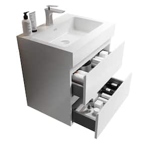 24 in. W x 18.1 in. D x 25.2 in. H Single Sink Floating Bath Vanity in White Bathroom Carbinet with Solid Surface Top