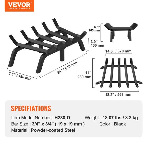 VEVOR Fireplace Log Grate 24 in. Heavy-Duty Fireplace Grate Solid