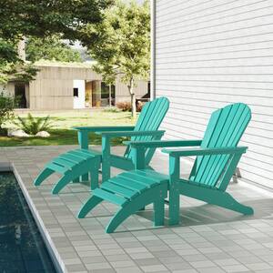 Mason Turquoise 4-Piece Poly Plastic Outdoor Patio Classic Adirondack Fire Pit Chair Set With 2-Chairs and 2-Ottomans