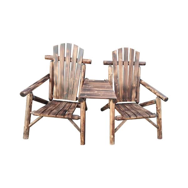 TIRAMISUBEST Wood Outdoor Porch Loveseat with Tray- Table