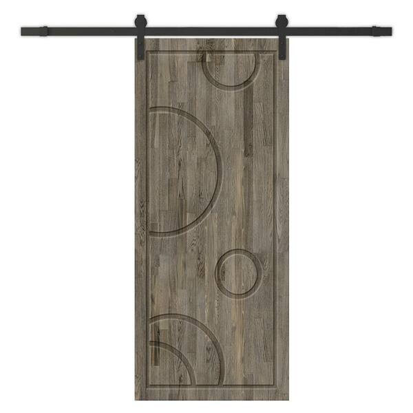 CALHOME 24 in. x 80 in. Weather Gray Stained Pine Wood Modern Interior Sliding Barn Door with Hardware Kit