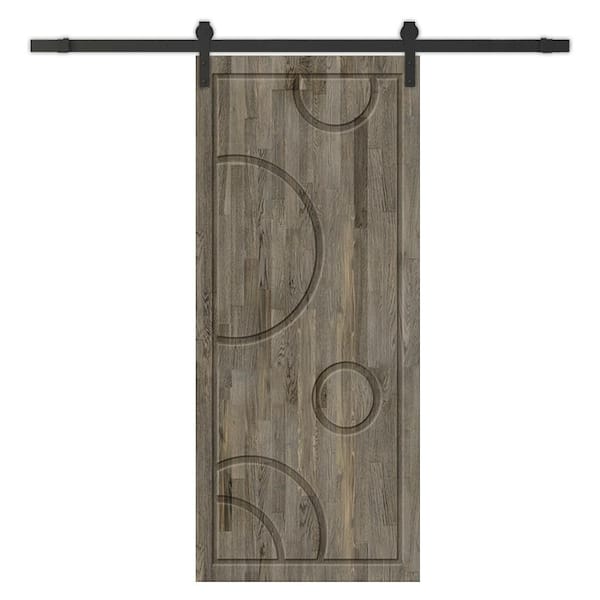 CALHOME 30 in. x 80 in. Weather Gray Stained Pine Wood Modern Interior Sliding Barn Door with Hardware Kit