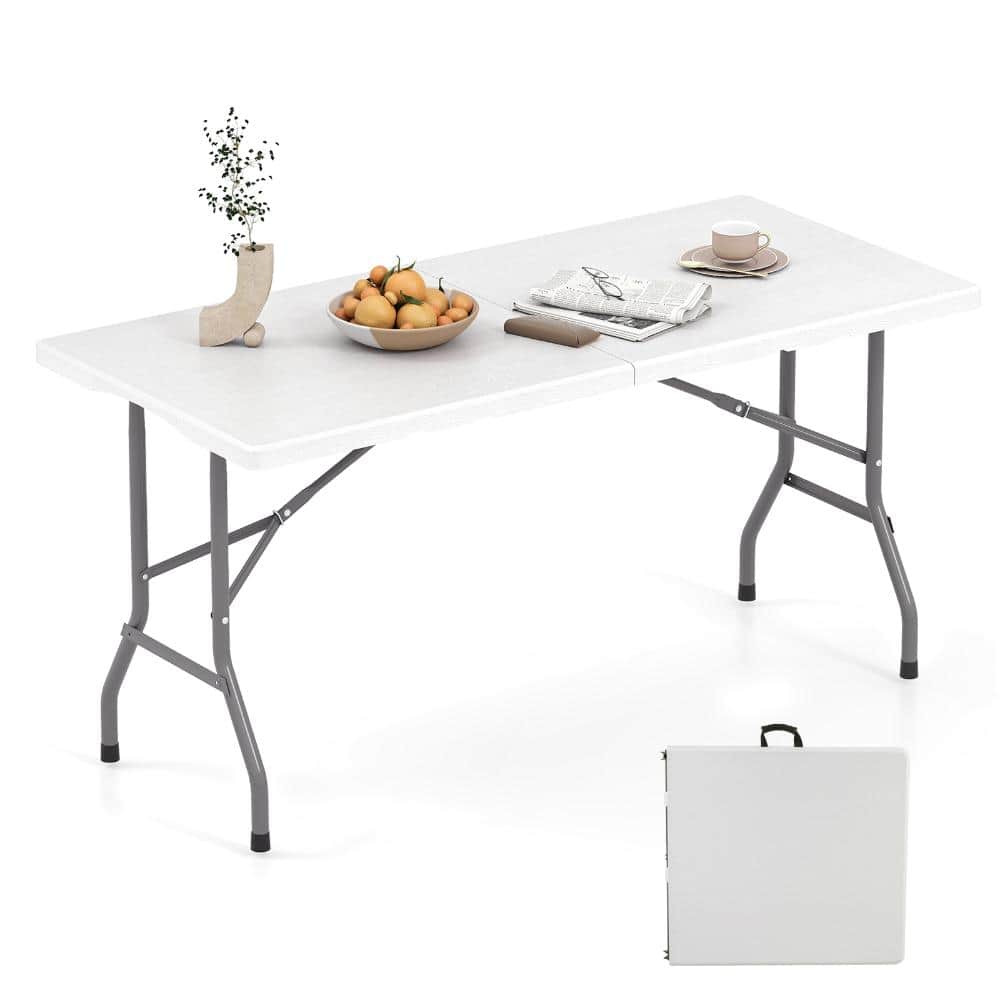 5 ft. HDPE Folding Picnic Table with Wood-Grain Top, Carry Handle and Metal Frame, White price history on PriceWatchPro