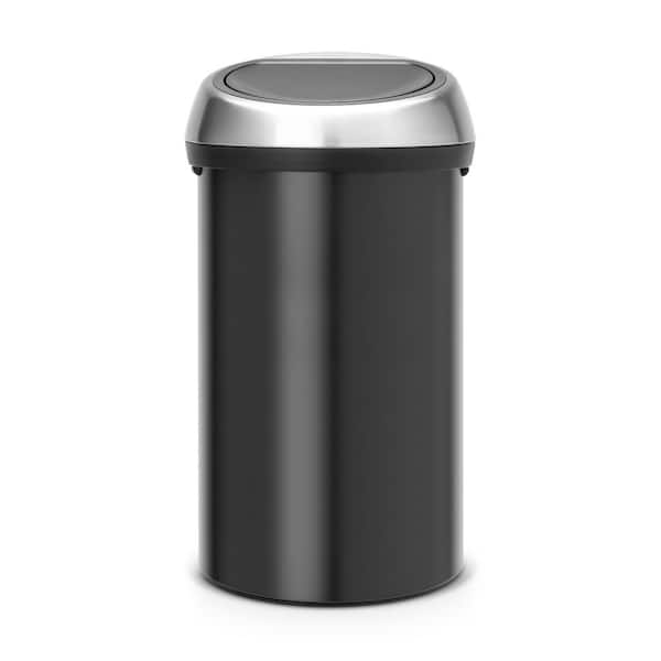 Brabantia 16 Gal. (60 L) Matte Black with Matte Steel Fingerprint Proof Lid, Touch Top Trash Can