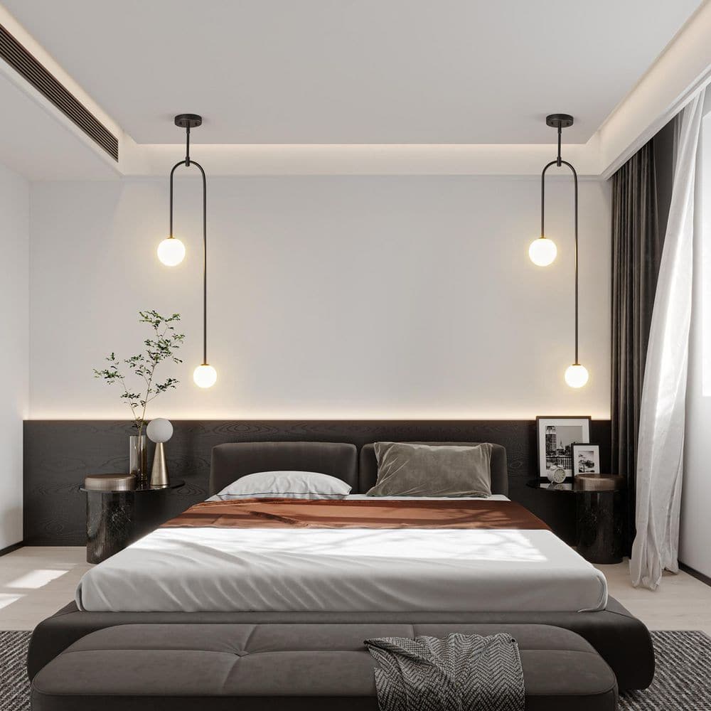 Modern Milk Glass Pendant Light 2-Light Black Pendant Lights Mid Century Chandelier Small Glass Globe for Kitchen 2-Pack price history on PriceWatchPro