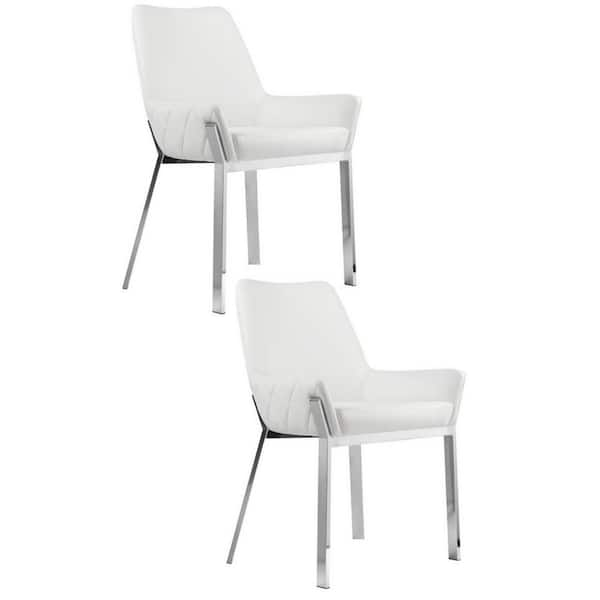 White and Silver Faux Leather Metal Frame Dining Chair (Set of 2)