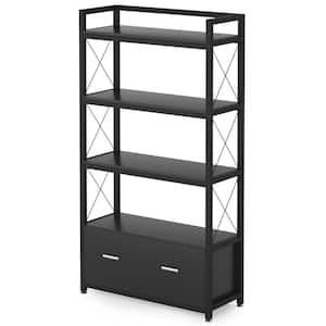 Earlimart 60 in. Black Wood and Metal 3-Shelf Standard Bookcase with Filing-Drawers
